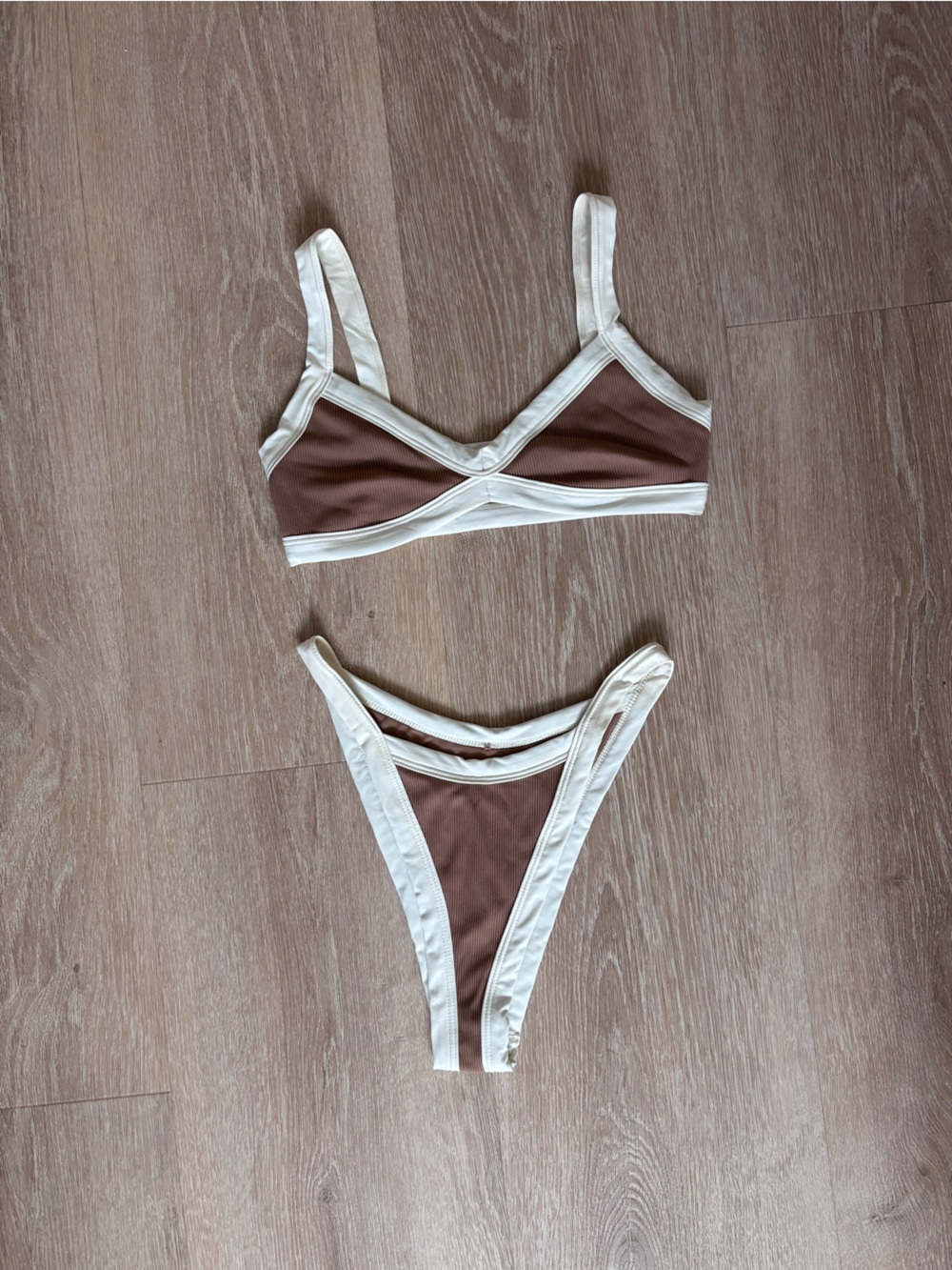 l*space - brown and cream bikini set (size XS top and size S bottom)
